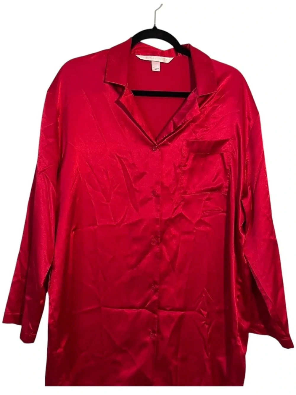Vintage 90s-00s Victoria Secret Red Silky Satin Sleep Shirt Size Medium Y2K Sexy